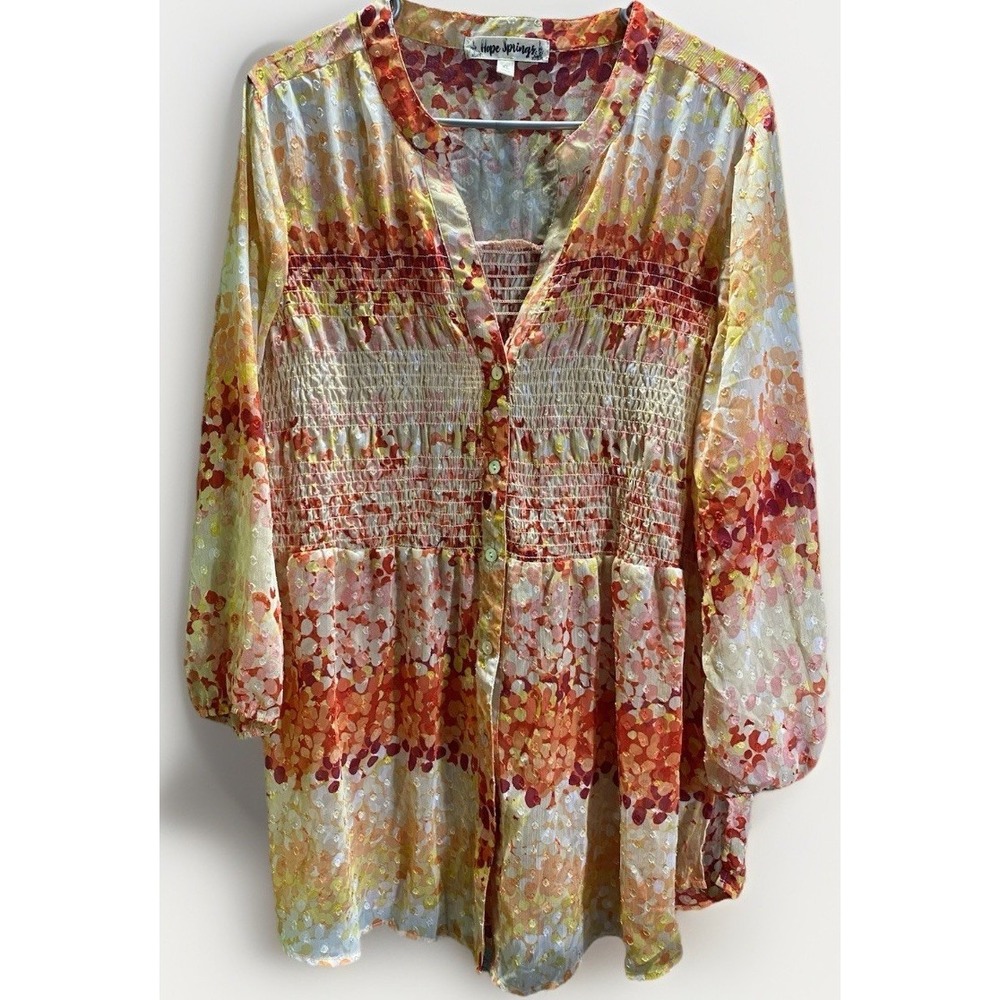 Hope‎ Springs Women's XL Sheer Multi-Color Sunset Boho Top Beach Blouse